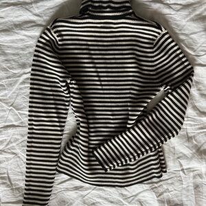 Ralph Lauren Ribbed Black and White Striped Turtleneck Sweater